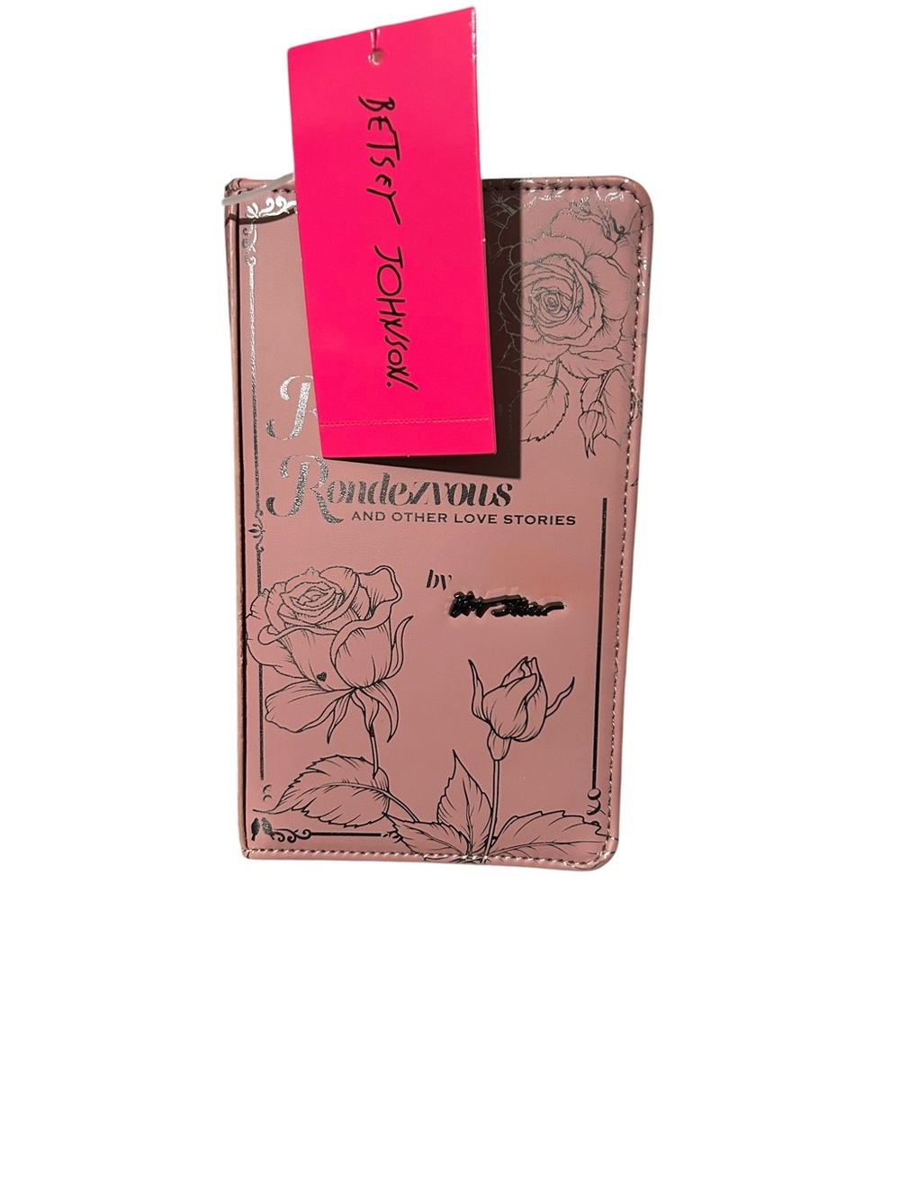 Betsey Johnson Rose-Print Pink Faux Leather Wallet with Hot Pink Tag